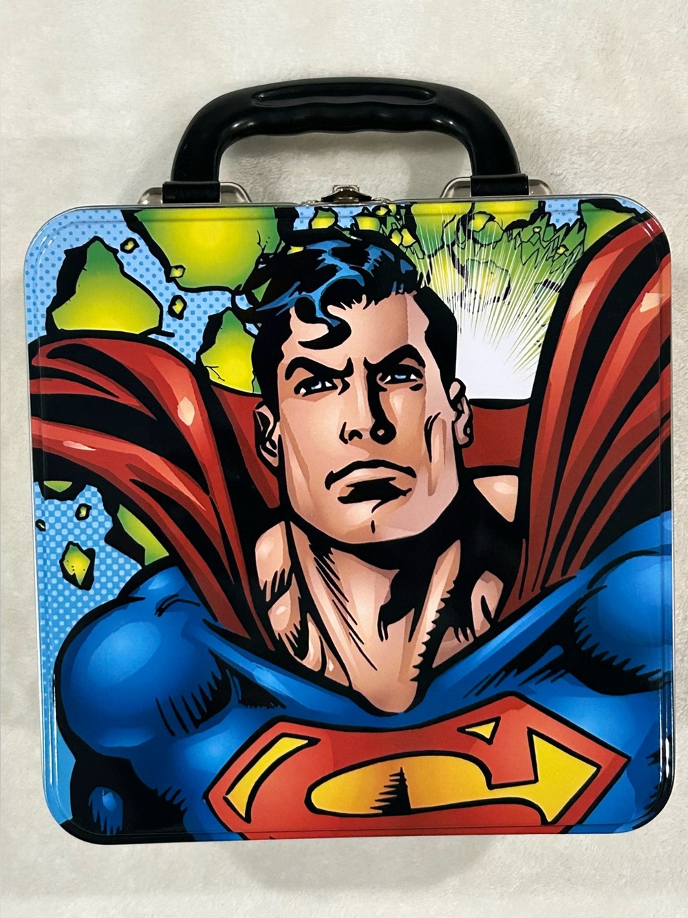 DC Comics Superman Lunchbox metal square tin tote collectible Man Of Steel
